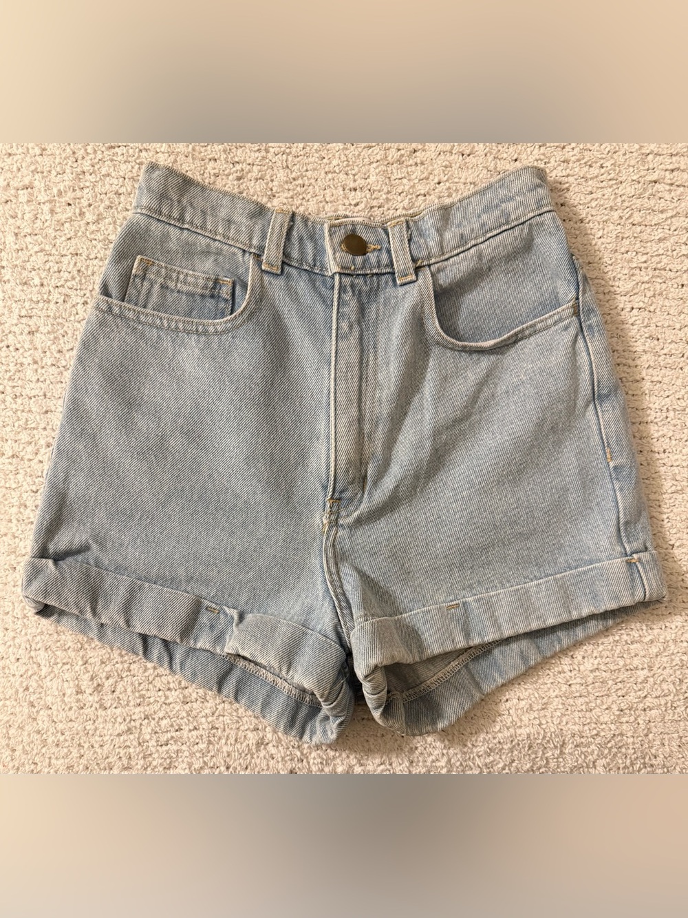 American Apparel Light Blue High-Rise Denim Shorts 26